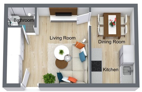 Floor plan for studio, 1 bath, 520 sqft